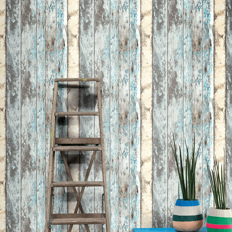Load image into Gallery viewer, Dutch wallcoverings behang steigerhout blauw pe10012
