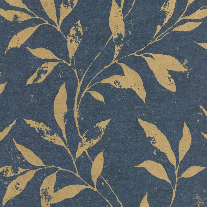 Load image into Gallery viewer, DUTCH WALLCOVERINGS DUTCH WALLCOVERINGS Behang Leafs blauw en goudkleurig