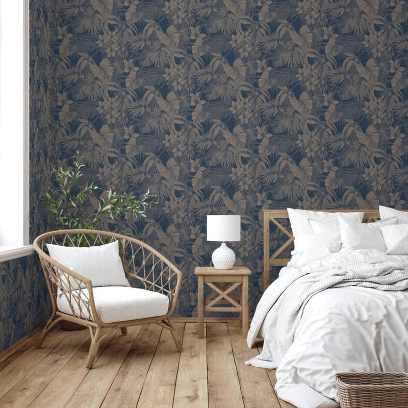 Load image into Gallery viewer, Dutch wallcoverings behang joelle zilverkleurig en blauw