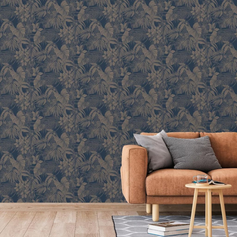 Load image into Gallery viewer, Dutch wallcoverings behang joelle zilverkleurig en blauw
