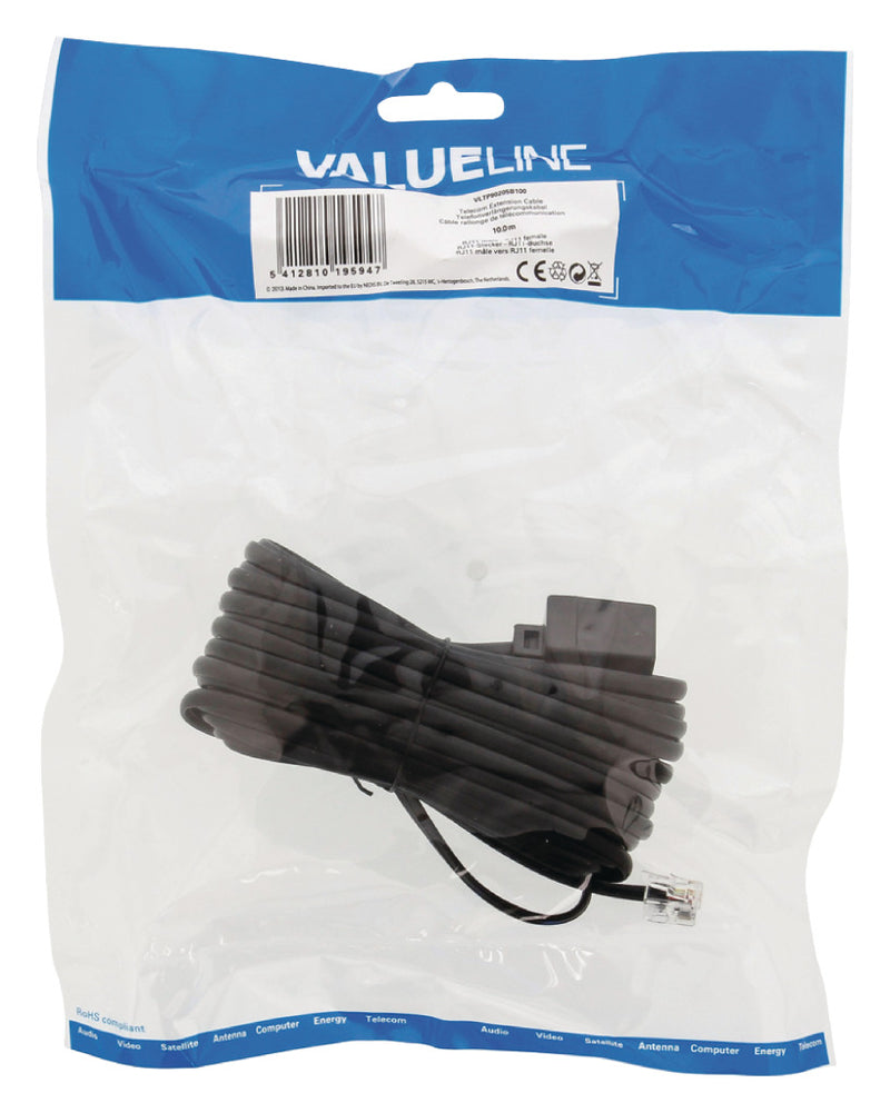 Load image into Gallery viewer, Valueline Valueline VLTP90205B100 Telecom Verlengkabel Rj11 Mannelijk Rj11 Vrouwelijk 10,0 M Zwart