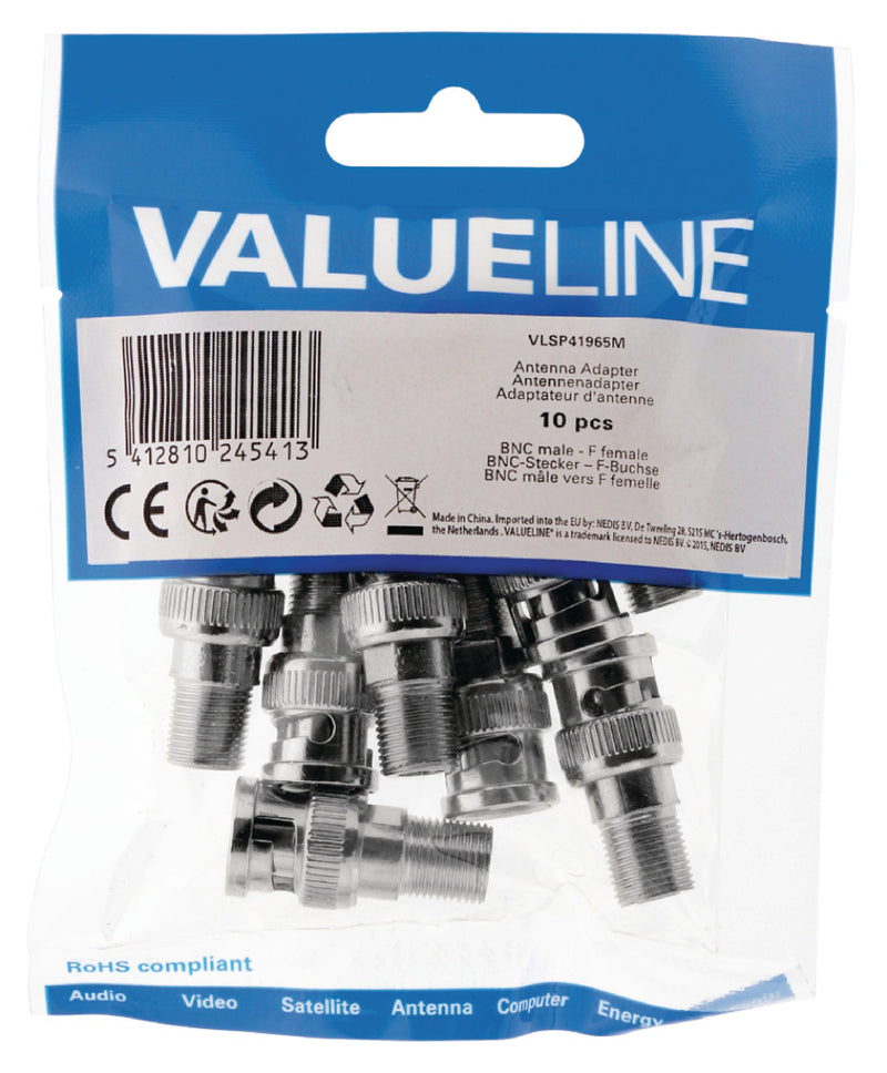 Load image into Gallery viewer, Valueline vlsp41965m antenne adapter bnc male - f-connector female zilver