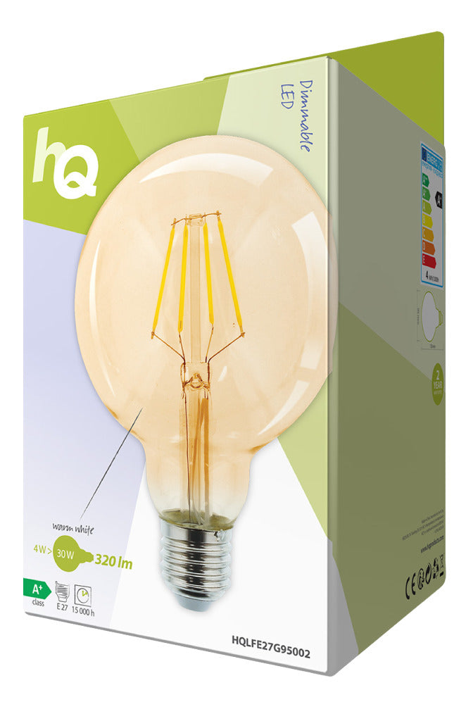 Afbeelding laden in galerijviewer, HQ HQ HQLFE27G95002 Led Retro Filament Lamp E27 Dimbaar G95 4 W 320 Lm 2500 K