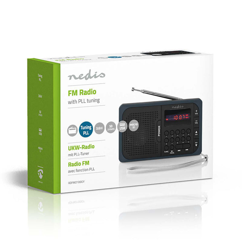 Load image into Gallery viewer, Nedis rdfm2100gy fm-radio 3,6 w usb-poort microsd-kaartsleuf zwart grijs