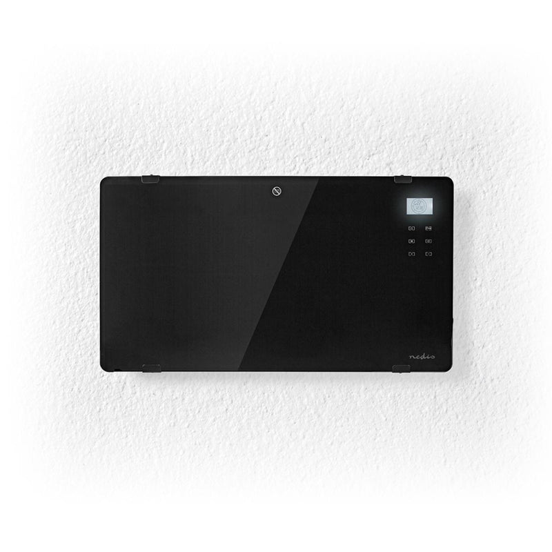 Afbeelding laden in galerijviewer, Nedis htpl20fbk glazen paneel convectorkachel thermostaat lcd-scherm 2 warmtestanden staand wandmontage 2000 w zwart