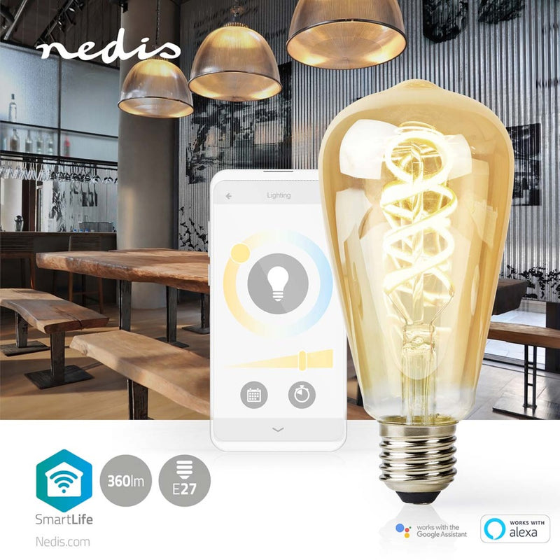 Load image into Gallery viewer, Nedis wifilrt10st64 smartlife led filamentlamp wi-fi e27 360 lm 4.9 w warm to cool white 1800 - 6500 k glas android trade; ios st64
