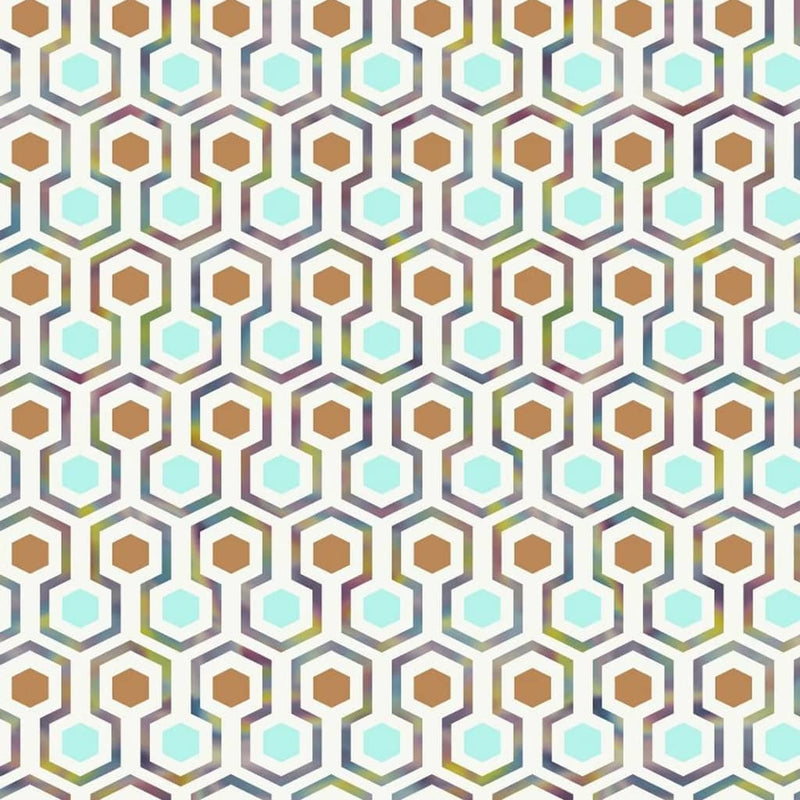 Load image into Gallery viewer, Noordwand behang good vibes hexagon pattern groen en oranje