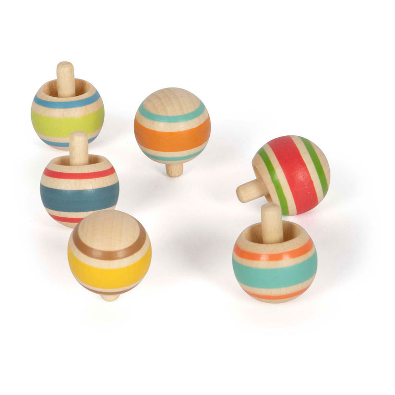 Load image into Gallery viewer, Small foot - houten tollen gestreept, set van 6