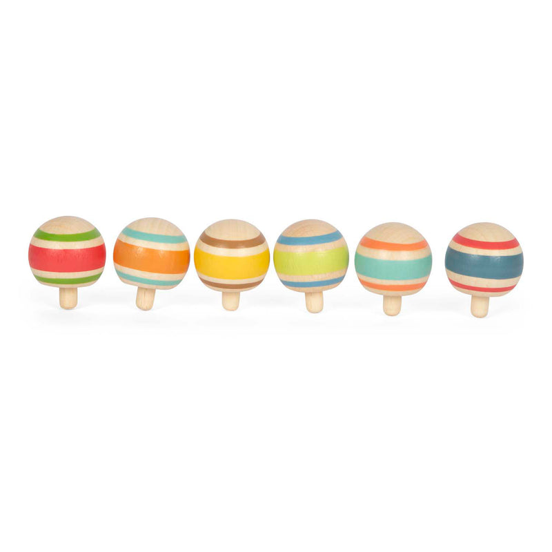 Load image into Gallery viewer, Small foot - houten tollen gestreept, set van 6