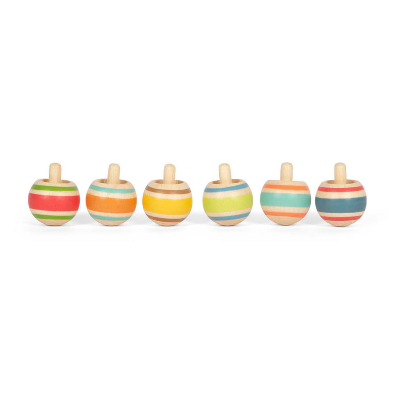 Load image into Gallery viewer, Small foot - houten tollen gestreept, set van 6
