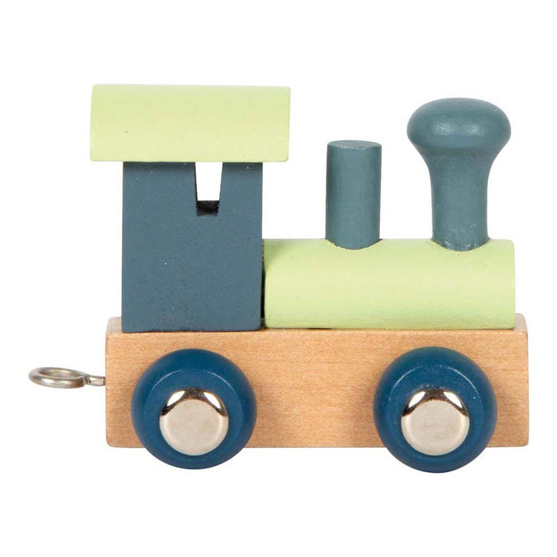 Load image into Gallery viewer, Small foot - houten lettertrein polar - locomotief blauw groen - 12 stuks