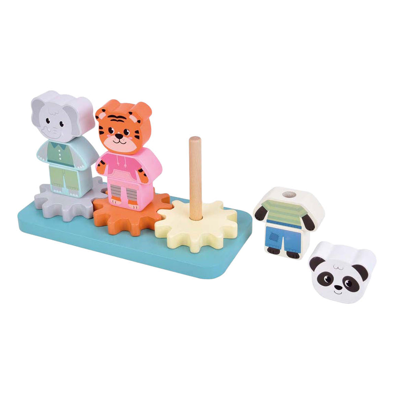 Load image into Gallery viewer, Small foot - houten stapelspel met tandwielen jungle friends fsc