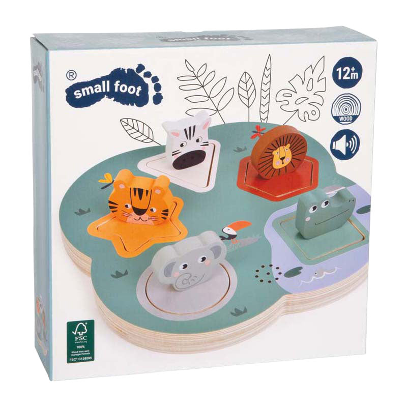 Load image into Gallery viewer, Small foot - houten 3d dierengeluiden puzzel safari