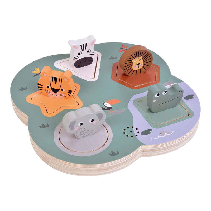 Load image into Gallery viewer, Small foot - houten 3d dierengeluiden puzzel safari