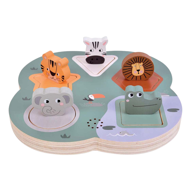 Load image into Gallery viewer, Small foot - houten 3d dierengeluiden puzzel safari