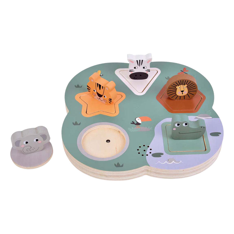 Load image into Gallery viewer, Small foot - houten 3d dierengeluiden puzzel safari