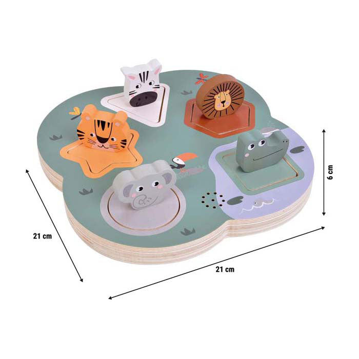 Load image into Gallery viewer, Small foot - houten 3d dierengeluiden puzzel safari