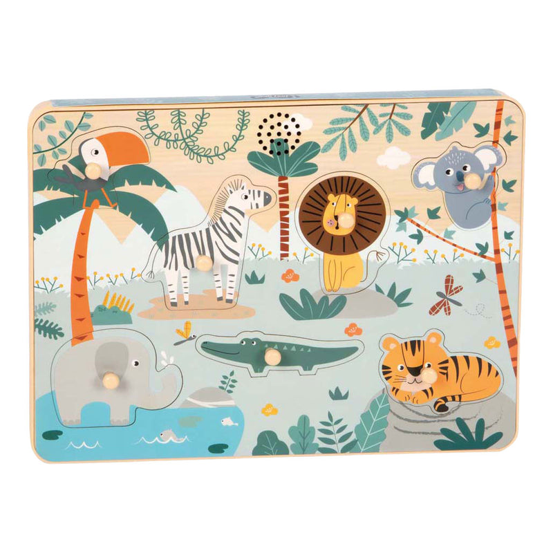 Load image into Gallery viewer, Small foot - houten dierengeluiden puzzel safari