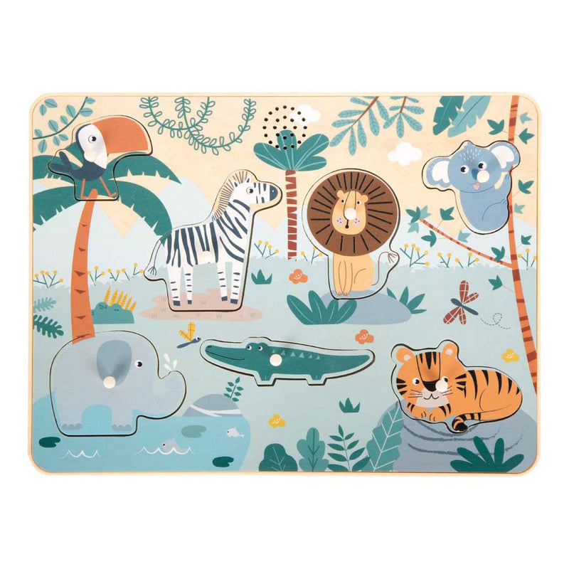 Load image into Gallery viewer, Small foot - houten dierengeluiden puzzel safari