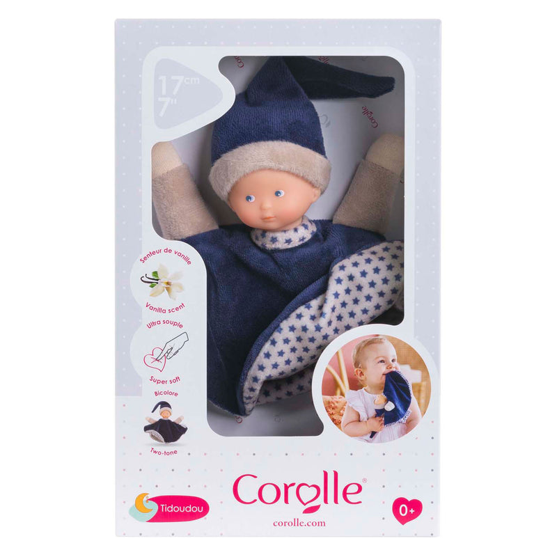 Load image into Gallery viewer, Corolle knuffeldoek - marineblauw babydoekje 17cm - zacht speelgoed.
