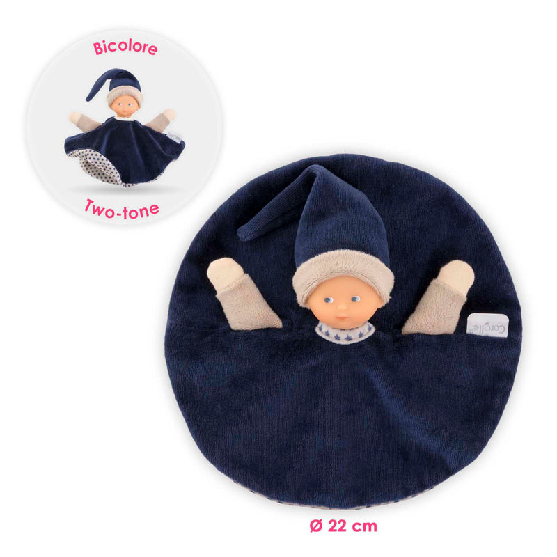 Load image into Gallery viewer, Corolle knuffeldoek - marineblauw babydoekje 17cm - zacht speelgoed.