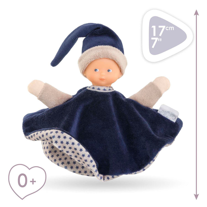 Load image into Gallery viewer, Corolle knuffeldoek - marineblauw babydoekje 17cm - zacht speelgoed.