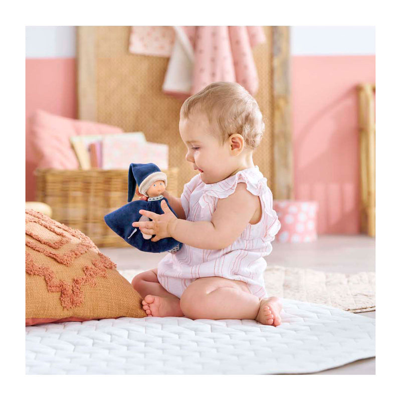 Load image into Gallery viewer, Corolle knuffeldoek - marineblauw babydoekje 17cm - zacht speelgoed.