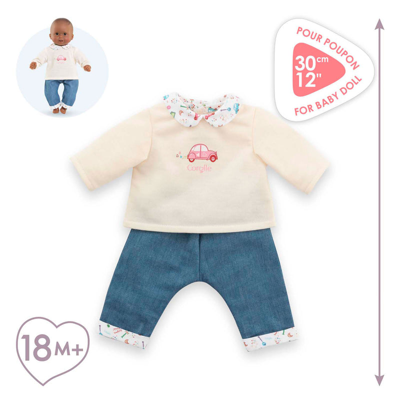 Afbeelding laden in galerijviewer, Corolle t-shirt en spijkerbroek voor babypop, 30cm