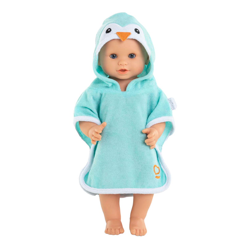 Load image into Gallery viewer, Corolle badcape babypop pinguin 36cm - poppenaccessoire blauw.