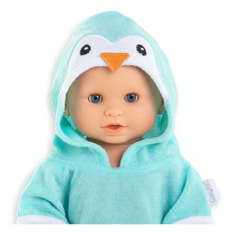 Load image into Gallery viewer, Corolle badcape babypop pinguin 36cm - poppenaccessoire blauw.