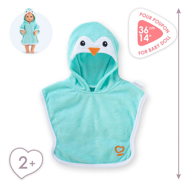 Load image into Gallery viewer, Corolle badcape babypop pinguin 36cm - poppenaccessoire blauw.