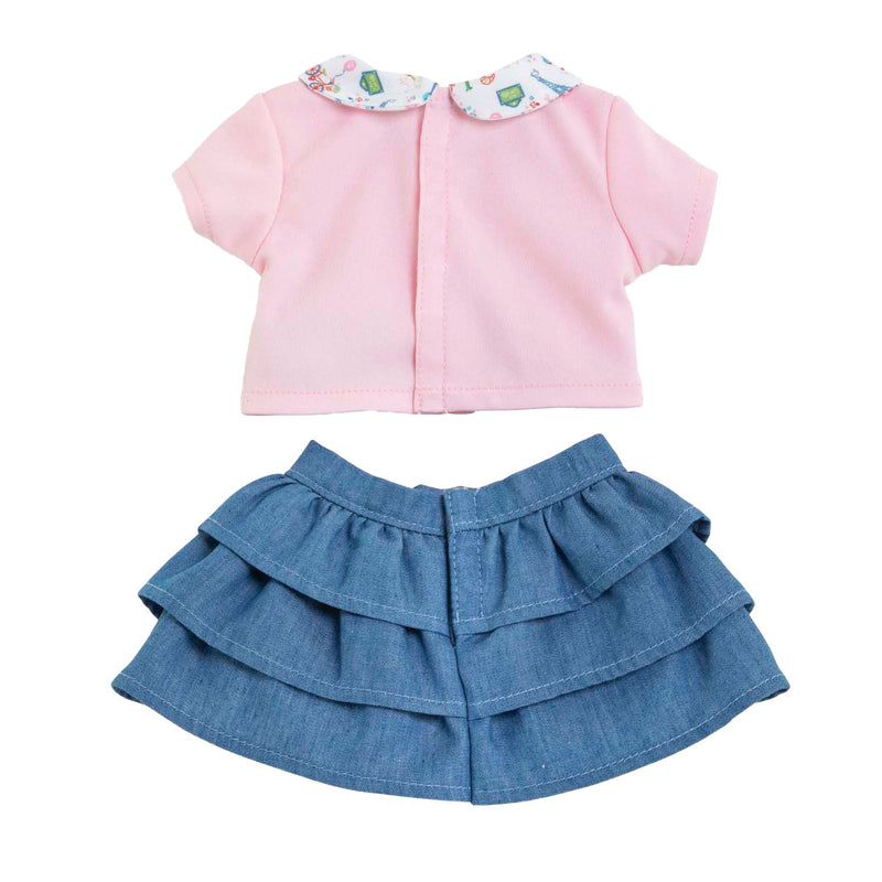 Afbeelding laden in galerijviewer, Corolle rok met ruches en t-shirt voor babypop, 36cm.