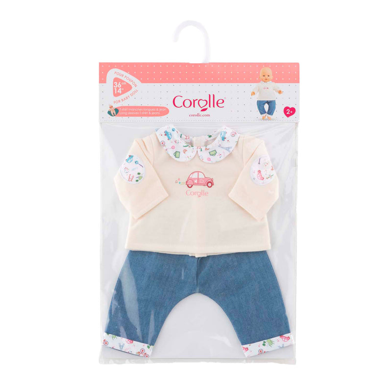 Afbeelding laden in galerijviewer, Corolle t-shirt en spijkerbroek voor babypop, 36cm