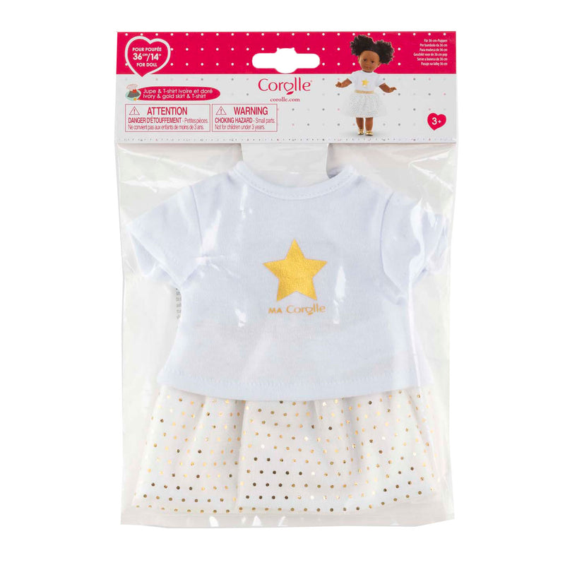 Load image into Gallery viewer, Corolle topje en rok set voor poppen van 36cm - ivoor goud