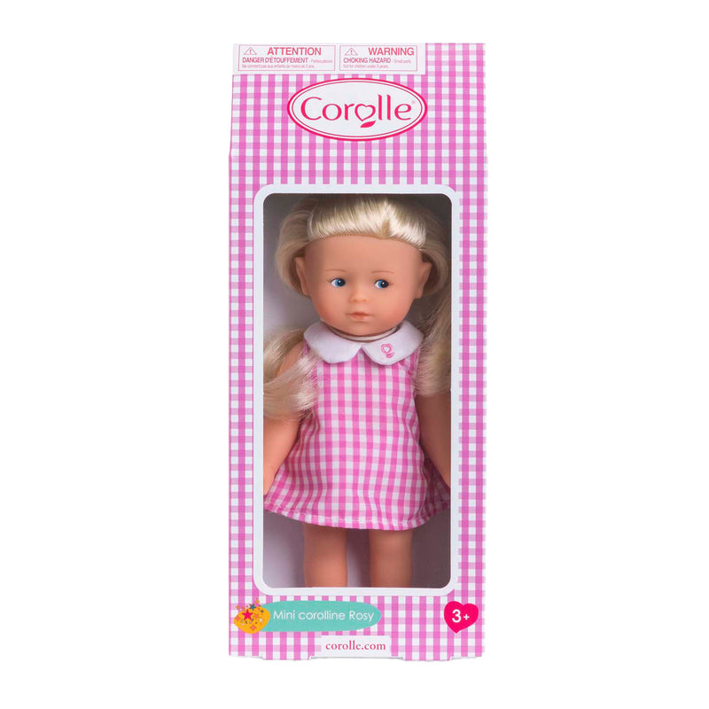 Load image into Gallery viewer, Corolle babypop mini corolline rosy met roze geruite jurk pop.