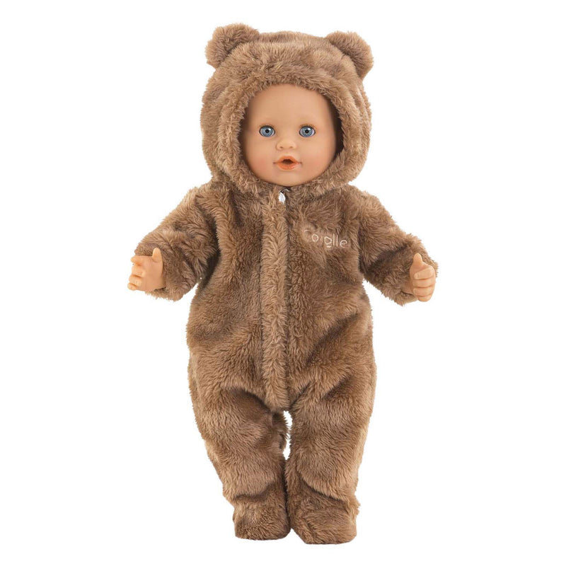 Load image into Gallery viewer, Corolle poppenkostuum bruin berenpakje 36cm zachte onesie.