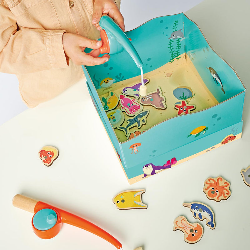 Load image into Gallery viewer, Simba houten visspel educatief speelgoed aquarium magneet hengel 19-delig.