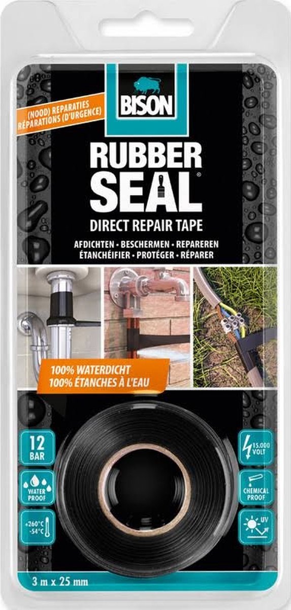 Load image into Gallery viewer, Bison rubber seal direct repair tape 3 meter x 25 mm - direct repareren, sterke reparatietape, direct 100% waterdicht, binnen en buiten, repareren, versterken, afdichten, verbinden