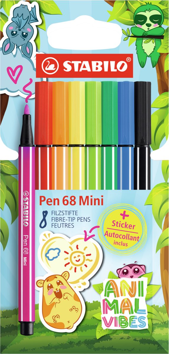 Load image into Gallery viewer, Stabilo pen 68 mini - premium viltstift - animal vibes - etui met 8 kleuren + sticker