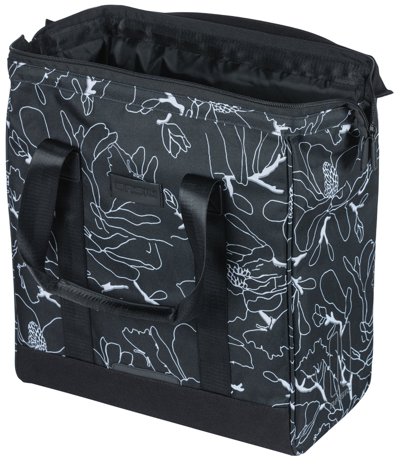 Load image into Gallery viewer, Basil Grand Flower fietsshopper - zwarte waterafstotende tas met laptopvak - 23L
