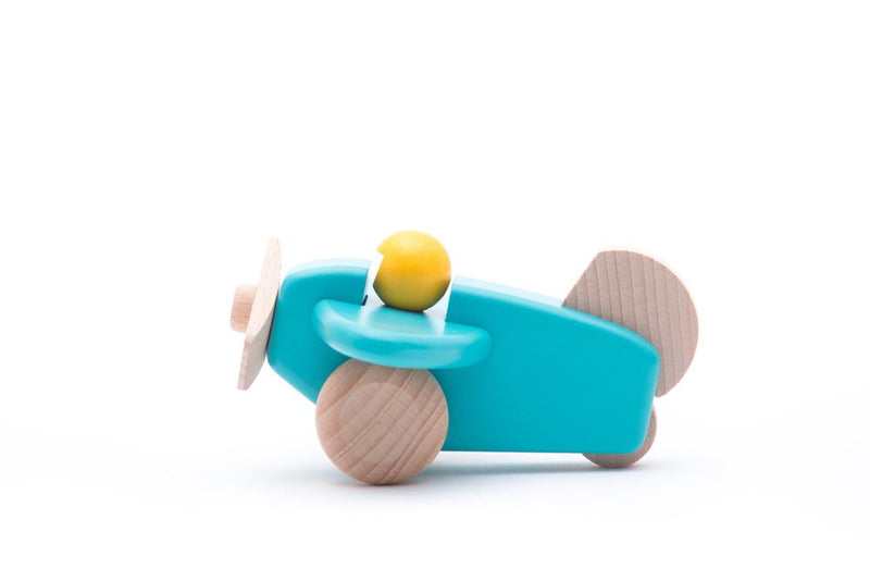 Load image into Gallery viewer, Bajo houten vliegtuig met piloot blauw.