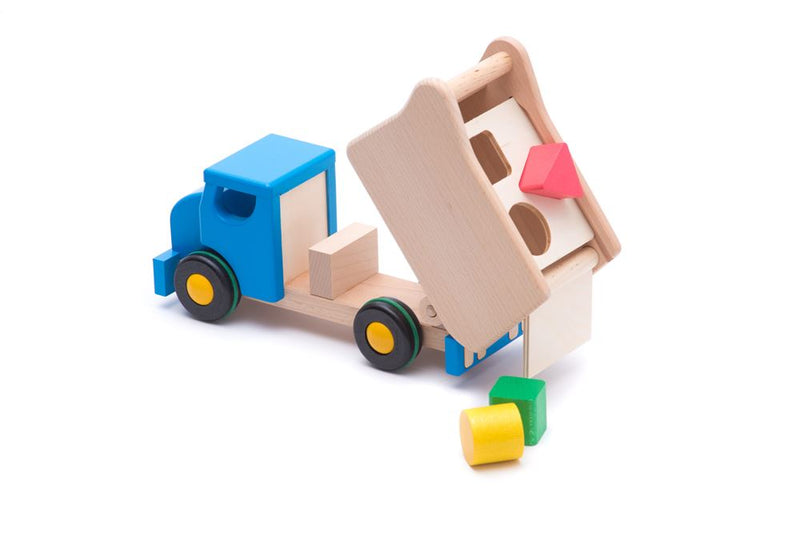 Afbeelding laden in galerijviewer, Bajo houten kiepwagen met blokken blauw.