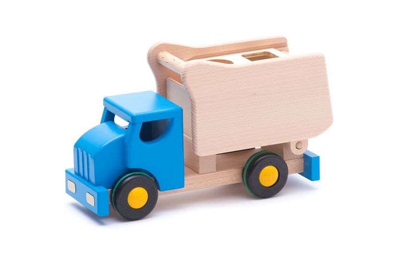 Afbeelding laden in galerijviewer, Bajo houten kiepwagen met blokken blauw.