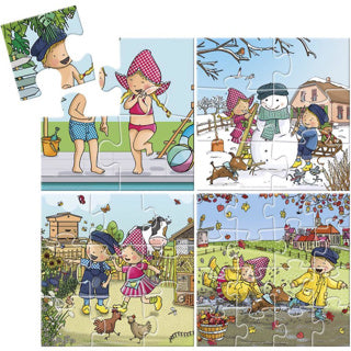 Load image into Gallery viewer, Bambolino fien en teun 4in1 puzzel 4-16 stukjes