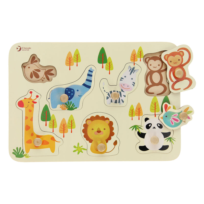 Load image into Gallery viewer, Classic world houten noppenpuzzel wilde dieren, 7st.