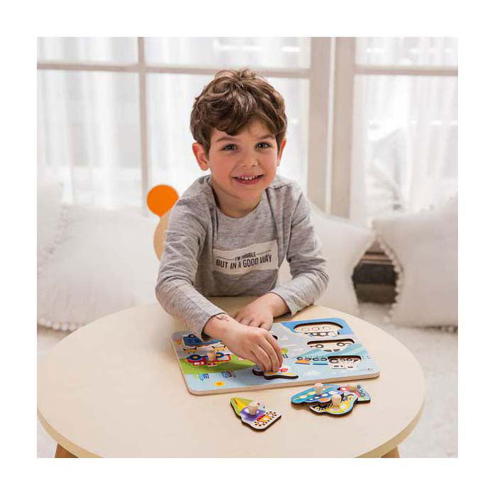Load image into Gallery viewer, Classic world houten noppenpuzzel verkeer, 8st.