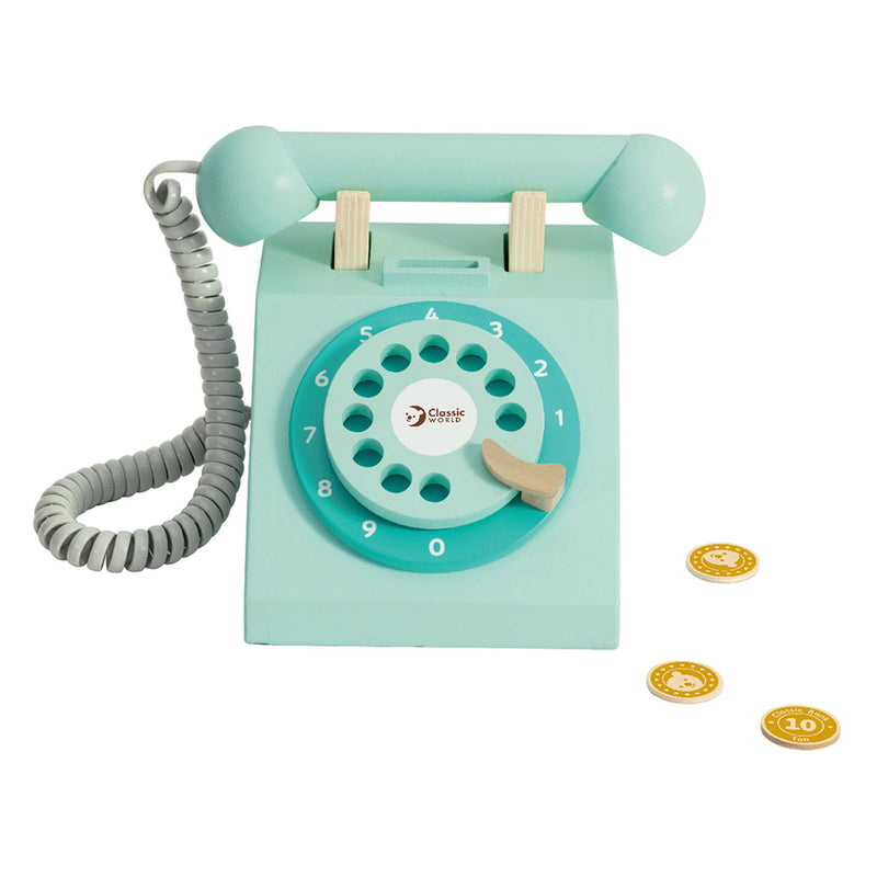 Load image into Gallery viewer, Classic world houten retro telefoon turquoise