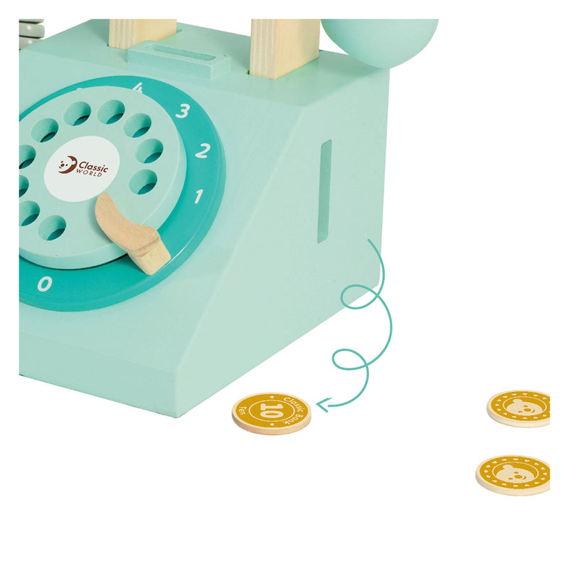 Load image into Gallery viewer, Classic world houten retro telefoon turquoise