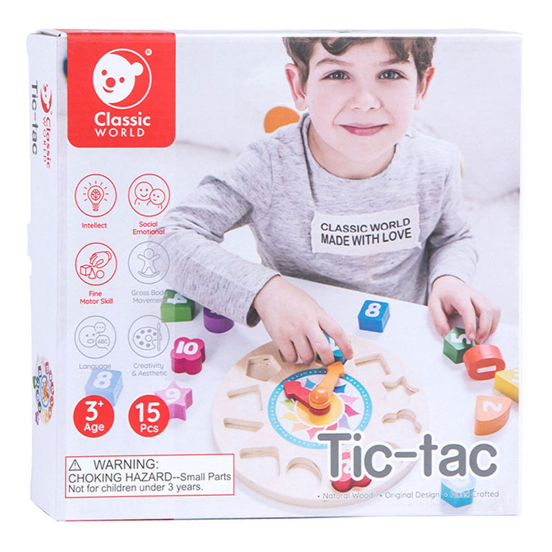 Load image into Gallery viewer, Classic world houten leerklok met vormen tic-tac, 15dlg.