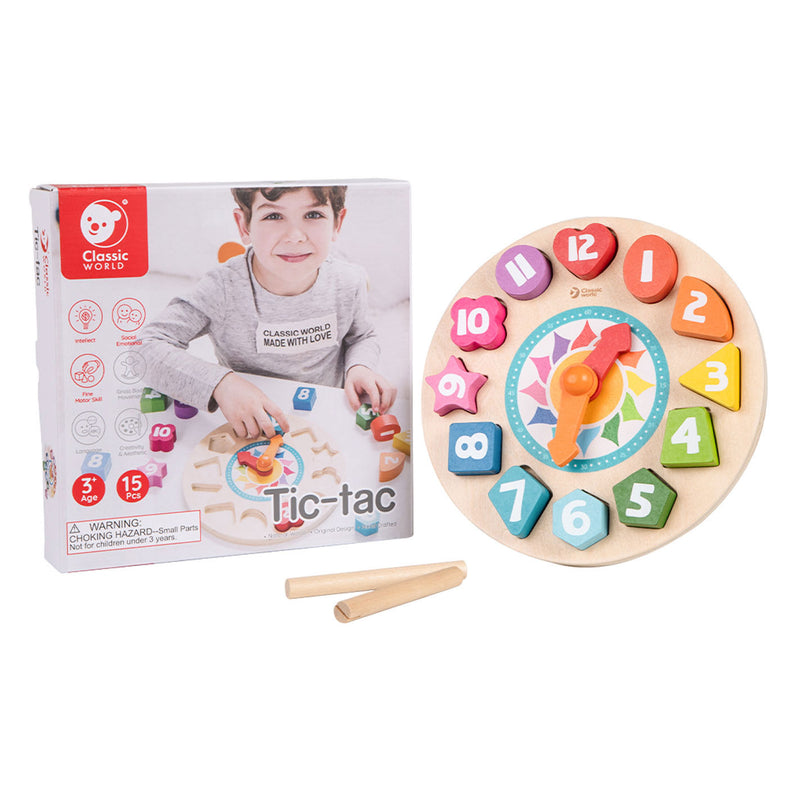 Load image into Gallery viewer, Classic world houten leerklok met vormen tic-tac, 15dlg.